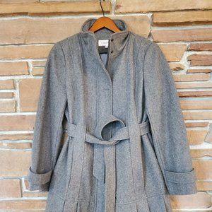 Calvin Klein Women's 12P Zip Up Button Snap Gray Wool Blend Coat